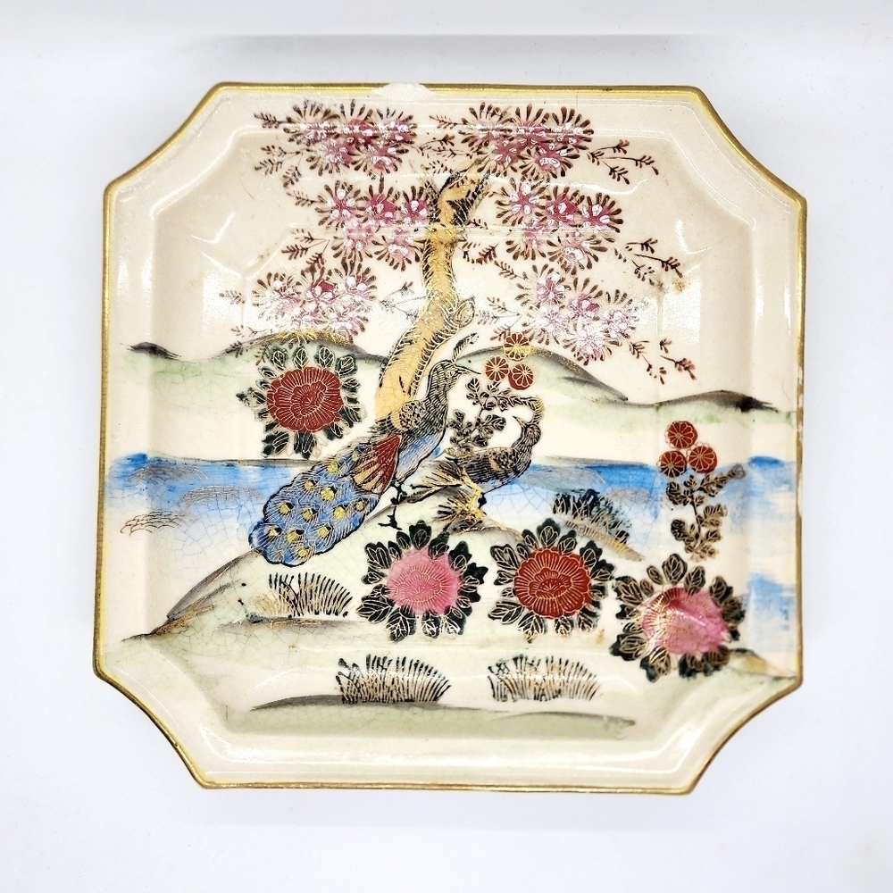 Vintage Antique Japanese Earthenware Handpainted Decorative Plate